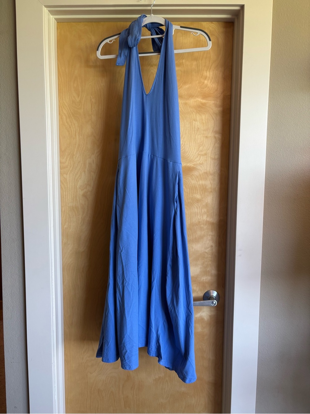 Pact Organic Cotton Periwinkle Blue Halter Tie-Neck Maxi Dress L